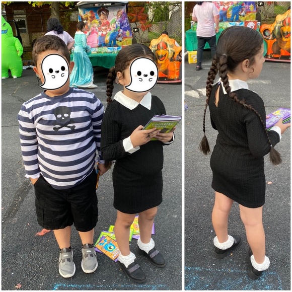 Wednesday Style, Ribbed Black, Long Sleeve Collared Dress - Picture 5 of 16